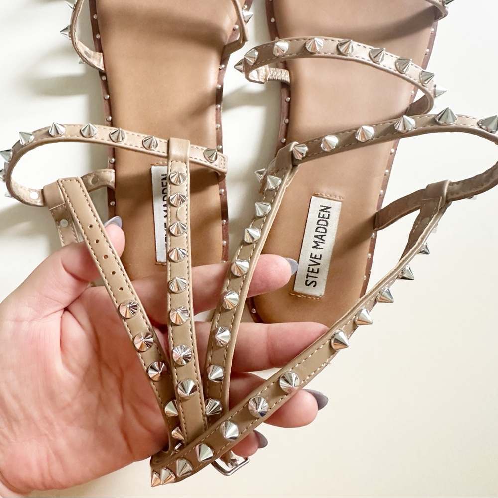 Steve Madden Transport Studded Strappy Gladiator Sandal Tan 10 - Picture 5 of 9
